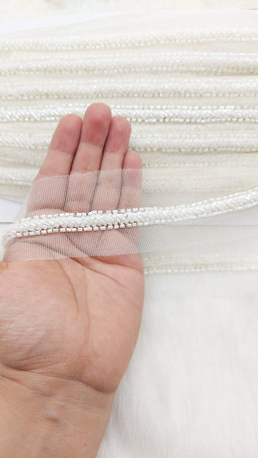 Net Lace In Beaded Embroidery, Hand Embroidered Bead Lace, Beaded Wedding Lace